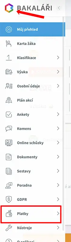 Bakaláři - menu